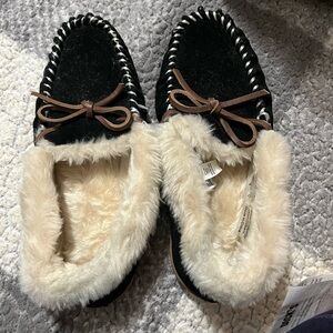 J. Crew Black and Cream Women's Moccasins